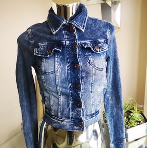 Le Chateau Acid Wash Cropped Jean Jacket